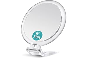 B Beauty Planet Miroir grossissant 30X, Miroir à Main Pliant de Voyage, 15,2cm Miroir de Maquillage à piédestal Double Face avec grossissement 1/30x