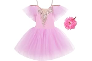 IBAKOM Bambine Ragazze Vestito Tutu Balletto Ballo Abiti Danza Body Ginnastica Lago dei Cigni Costume Strass Abbigliamento Ballerina Danza Classica con Fermaglio Capelli