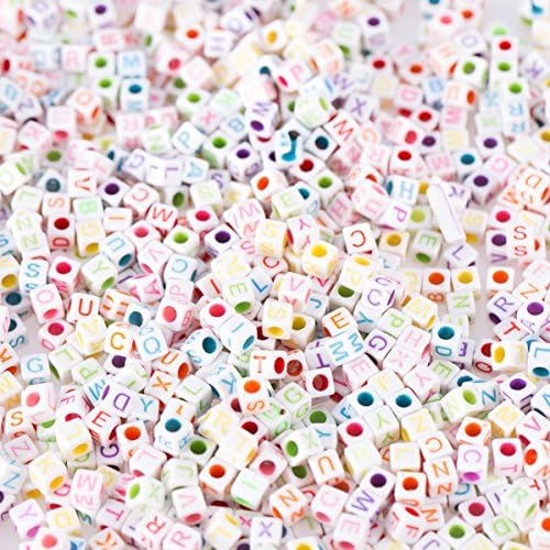 1000PCS Assortment Acrylic Loose Square Lot Bead Alphabet A-Z Letter Spacer Beads Bulk for Jewelry Making DIY Kids Craft