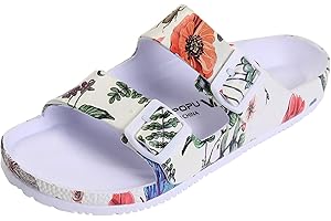 VICT POPU Pantoletten Damen mit Fussbett Sandalen Flach Rutschfest Sommer Badelatschen Lässig EVA Slides Erwachsene Schlappen