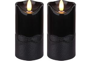 ‎FREEPOWER FREEPOWER 2er Outdoor Wasserdicht LED Kerzen mit Timerfunktion, Batteriebetrieben Flammenlose Stumpenkerzen Flackernde Flamme Warmweiß Halloween Deko, Hanfseil Textur 8.2 x 15cm, Schwarz