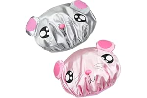 JIOLINK Cuffia da Doccia, 2 Pezzi Cuffia Doccia Bambina impermeabile con elastico, Riutilizzabile Doppia cuffia impermeabile per doccia per Bambina Donna Doccia Spa Salon Trucco