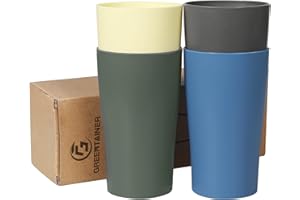 Greentainer Unbreakable Reusable Drinking Cups, Plastic Tumblers, Coffee, Tea, Water, Beer, Milk, Juice Cup for Adults, Set of 4 Mug Sets, Dishwasher and Microwave Safe - 400ml