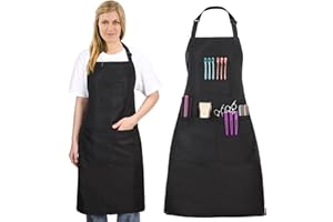 Noverlife Friseurschürze mit 4 Taschen, haarabweisende 34 Zoll lange Friseurschürze mit verstellbarem Riemen, maschinenwaschbare Salon-Schürze, multifunktionale Stylisten-Arbeitsschürze für Friseure