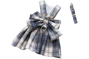 LtuzPet Plaid Dog Dress Bow Tie Harness Leash Set Princess Dog Wedding Dress Puppy Clothes Summer Dog Skirt for Small Medium Dogs Cats Girls