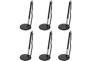 PATIKIL 6Pcs Secure Ballpoint Pen with Adhesive Chain and Security Pen Holder, Black Ink, Plastic, 17 cm/7.3 Inch, 0.5mm Refill, Office Writing Instrument