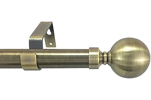 YOUR HOME ONLINE 28mm Diameter Extendable Eyelet Metal Curtain Pole Metal Ball Finials Polished Chrome, Antique Brass & Brushed Chrome (1.2m - 2m Extendable, Antique Brass)