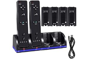 Ladegerät für Wii Fernbedienung,MOICUCU Ladestation für Wii Remote Docking Station für Wii Charger Wii Ladegerät Wiimote Aufladestation für Wii mit 4 Akkus und 4 Ladegeräte Ports (Schwarz)