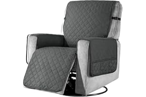 YANCLIFE Recliner Chair Cover Pad with 6 Side Pockets, Reclining Chair Adjustable Soft Non-slip Buckles Protective Armchair Sofa Cushion Furniture Protector for Home with Children and Pets Dog (Small, Grey)