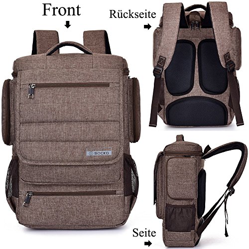 Laptop Rucksack, BRINCH Anti-Träne geräumig Reise Knapsack Rucksack Hikingtasche Studenten College Schulter Rucksack für 17 – 17,3 Zoll Laptop / Notebook / Macbook Computer, Braun - 2