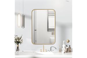 HIGHBATH Gold Frame Mirror 40 x 60 cm, Rectangular Bathroom Wall Mounted Mirrors Hanging Horizontal/Vertical, Home Decorative Wall Mounted Vanity Mirror for Bathroom, Dressing Room