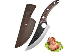 Fubinaty Chef's Knife Handmade Forged Japanese Kitchen Knives 6'' High Carbon Steel Cooking Knife with Leather Sheath and Full Tang Rosewood Handle