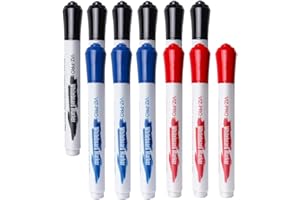 VIZ-PRO Lot de 12 Marqueurs Effaçables à Sec pour Tableau Blanc, Pointe Ronde, 3 Couleurs, À Faible Odeur, Sans Toxique, Séchage Rapide
