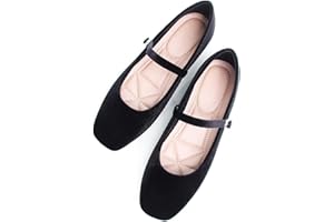 Stunner Mary Jane Shoes Square Toe Black Flats Ballet Flats for Women Comfortable Ankle Strap Flats Casual Slip On Flats