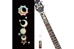 PLIGREAT Marcadores de trastes de guitarra Pegatinas de diapasón de mástil de guitarra Calcomanías extraíbles de estrella de luna de sol Regalos de guitarra de bricolaje para bajista Guitarra acústica