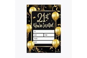 Kirsten McMillan 32 Black Gold Balloons Party Invites - Age 21 Party Invitations Adult - A6 Birthday Party Invitations with Envelopes – Designed and Printed in the UK