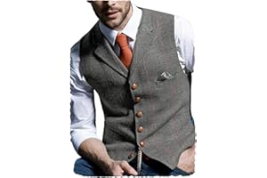 Aesido Herren Weste Anzugweste Slim Fit Kariert Wolle Tweed Weste Kragenweste Westen Smoking Frack Business Hochzeit