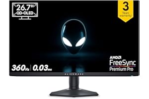 Alienware AW2725DF 27" QHD (2560 x 1440) monitor do gier, 360 Hz, QD OLED, 0,03 ms, AMD FreeSync Premium Pro, 99,3% DCI-P3, HDR400, USB-C, 2 x DisplayPort, HDMI, 4 x USB, 3 lata
