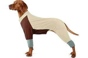 Hjumarayan Pijama Perro Grande, Body Perro Post Cirugía Body Quirurgico Elástico Mono con Cremallera Trasera, Cobertura Total Traje Postoperatorio Fresco y Cómodo para Paseos, Beige 4XL