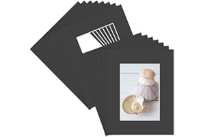 Golden State Art, Pack of 15, Acid-Free 8x10 Black Pre-Cut Picture Mats for 5x7 Photos with White Core Bevel Cut Frame Mattes