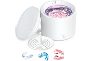 ACMEENJOY Pulitore Ultrasuoni 48000Hz, Pulitore Ultrasuoni Apparecchio Denti 200ml con UV Lampada e Pulizia di Baske, per Bite/Protesi dentali/Fermi/Testine di Spazzolini da Denti, Bianco
