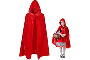 Dinghaole Vampire Costume Cape with Hood, Red Cape with Hood, Halloween Vampire Cape with Hood, Red Witch Costume, 35.4 Inches for Carnival Cosplay Costume