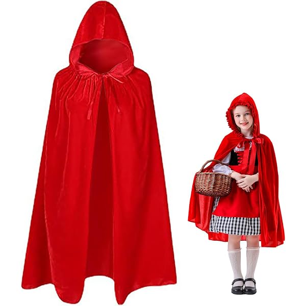 Capa Corta Con Capucha Y Encaje Para Chicas – Disfraz De Halloween Y Navidad, Talla 8-14 Años, Color Rojo