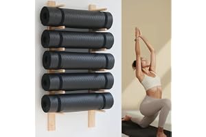 DFANCE Yogamattthållare väggmontering – snyggt träställ för skumroller och fitnesstillbehör – trähylla – 3/6/9 lager – spara