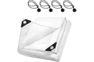 SOLADIRECT Clear Reinforced Heavy‑Duty Tarpaulin 100 GSM with 4 Ball Bungees - 2 x 2 m Leno Transparent Tarp Sheet with Mesh Support, Reinforced Edges - Waterproof, UV‑Resistant Cover for Camping, Greenhouse