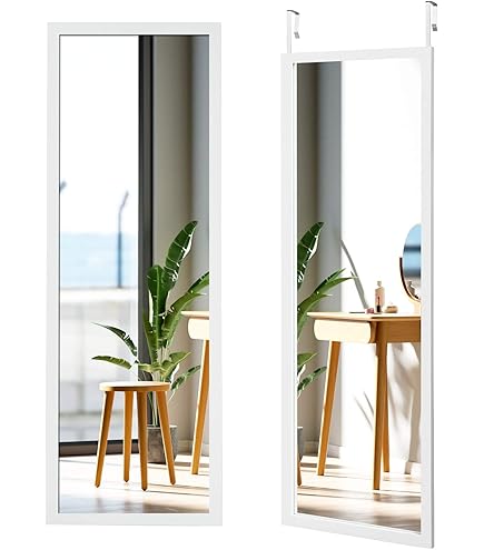 SONGMICS LFM032B01 Spiegel in volledige lengte, 120 x 40 cm, rechthoekig, full-body spiegel, voor boven de deur of aan de muur, gehard glas, voor slaapkamer, woonkamer en garderobe, inktzwart