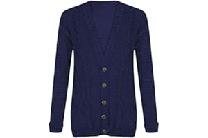 LUXE DIVA New Womens Everyday Long Sleeve Button Top Ladies Chunky Aran Cable Knit Grandad Cardigan UK Size 8-26