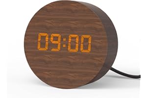 aboveClock Réveil Numérique, Réveil Matin LED, Horloge Digitale avec Affichage Date, Température, 3 Alarmes, Horloge Numérique Alimenté par Batterie ou USB,Reveil Bois pour Chambre