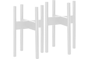 Rubberneck Set of 2 Bamboo Plant Stands - Adjustable Bamboo Wood Flower Pot Stand for Indoor and Outdoor Use - White