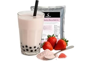 BUBBLE TEA HOUSE CO. Strawberry Bubble Tea Powder 1 kg – 3 in 1 Drink Mix – Gluten Free, Lactose Free, Vegetarian – Makes 33 Servings – Easy to Prepare Hot or Cold for Café-Style Boba Tea