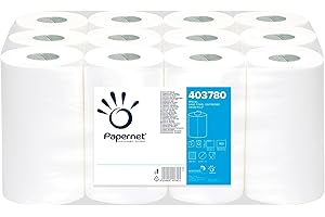 Papernet - Asciugamano di Carta in Rotolo a Estrazione Centrale 403780, 1 Confezione da 12 Rotoli in Pura Cellulosa da 57 m Ciascuno, 2 Veli, 163 Strappi da 24,4x35cm