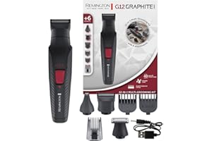 Remington Tagliacapelli e Rasoi per Barba, uomo (Kit di Cura 12-in-1, 6 Accessori, Trimmer Viso, Precisione, Naso, Orecchie e Sopracciglia, Rivestimento in Grafite, Lame Autoaffilanti) G12 PG2120