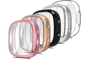 Simpeak 5-Pack Screen Protector Case Compatible with Versa 4 / Sense 2, TPU Soft Screen Protector Bumper Cover Replacement for Versa 4 / Sense 2, Transparent+Rose+Silver+Black+Rosegold