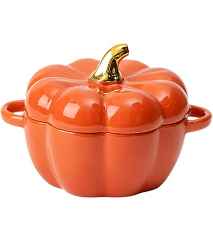 Deyuer Pumpkin Bowl With Double Handles,Stackable Ceramic Pumpkin Soup Bowls,Glossy Enamel - View #3