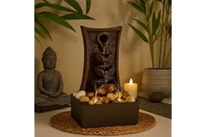 GEEZY Indoor Water Fountain - Tiers Design Water Feature with LED Lights - Mains Powered & Self-Contained, Table Top, Relaxing & Tranquil - Perfect for Home, Living Room, Office Decor