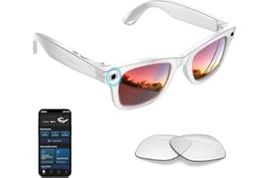 Tulbeys AI Smart Glasses with 4K HD Camera 290 mAh Battery 8MP Photography Video Recording Real Time Translation GPT Object Identification Photochromic Lenses(White)