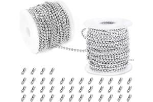 OENOTHERA 66 Feet 2 Roll Silver Stainless Steel Bead Chain with 50pcs Matching Connector Clasps for Daily Decoration and DIY Crafts