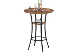 CHOEZON Round Bar Table, 2-Tier High Top & Counter Height Dining Table, Industrial Pub Table with Storage & Metal Frame, for Bistro, Pub, Kitchen, Living Room, Office, Rustic Brown and Black DTBT03BF
