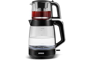 ‎KARACA Karaca Glass Tea XL 2in1 Teekanne & Wasserkocher Space Gray, 0,9L Glasteekanne, 2,2L Glaswasserkocher, 360° drehbare Basis, automatische Warmhaltefunktion, BPA-frei, 1900W Leistung