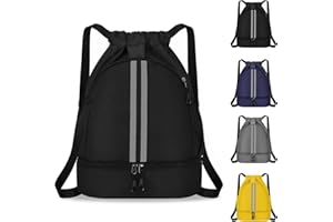 MEYDLL Sac à Dos Sport, Sac de Piscine Grande Capacité, Sac à Dos à Cordon, Sac à Dos de Sport Résistant à l'eau avec Bandes Réfléchissantes, Sac de Sport avec 2 Poches Latérales pour Hommes