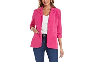 MINTLIMIT Womens Blazer Suit One Button Jacket Blazers Notched Lapel Workwear Elegant Classic Formal 3/4 Ruched Sleeve
