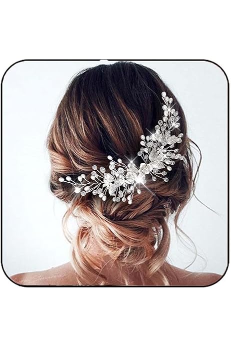 Diadema Y Peine Para Novia - Estilo Vintage Con Cristales Y Perlas, Color Plateado