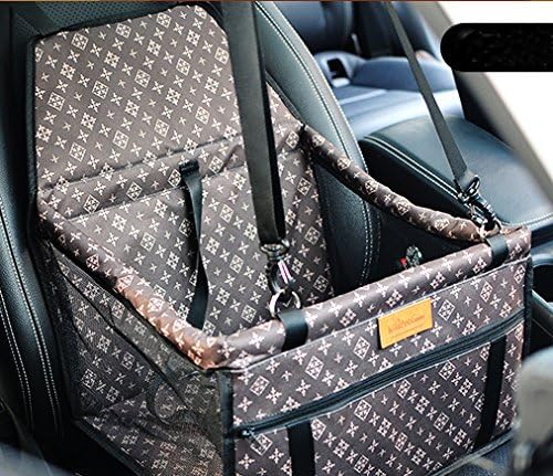 Waterproof Pet Dog Car Seat Carrier Protector Bag Cage Cover WeiHi Waterproof Deluxe Portable Dog Booster Travel Carrier Cover Seat Protector with Cli-On Safety Lesh and Storage Pocket with Cute Pattern (Brown)