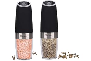 Sjpzwcrl Macina Pepe e Sale Elettrico Macinapepe: - Macina Pepe Elettrico Fine e Grosso Regolabile a Batteria Macina Sale Pepe a Gravità Automatica con LED Luce Macinino per Spezie 2 Pezzi (Nero)