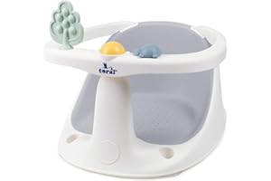 Toral Asiento Bañera Bebe Seguro y Estable – Soporte Bañera Bebe con Ventosas Antideslizantes, Cómodo y Resistente – Adaptador Bañera Bebe Práctico - Modelo Chapoteos Gris