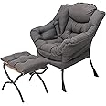 YOTATING Comfy Armchair with Footstool, Lazy Chair with Ottoman Leisure Accent Chair Relax Lounge Chair with Armrests & Side Pocket for Living Room, Bedroom & Small Spaces Armchair, Dark Grey